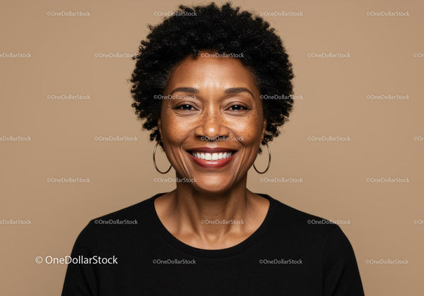 Confident Smiling African American Woman Portrait in Beige Background