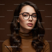 Professional Portrait of a Woman Wearing Stylish Glasses in Brown Background