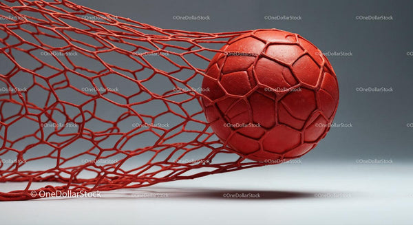 Red Soccer Ball in Goal Net for Sports and Recreation