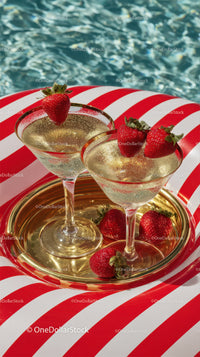 Fresh Strawberries and Champagne Cocktails by the Poolside