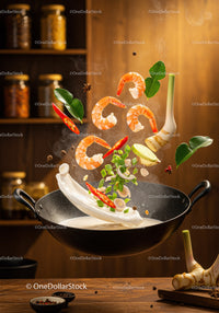 Fresh Shrimp and Aromatic Herbs Tossed in Wok Cooking