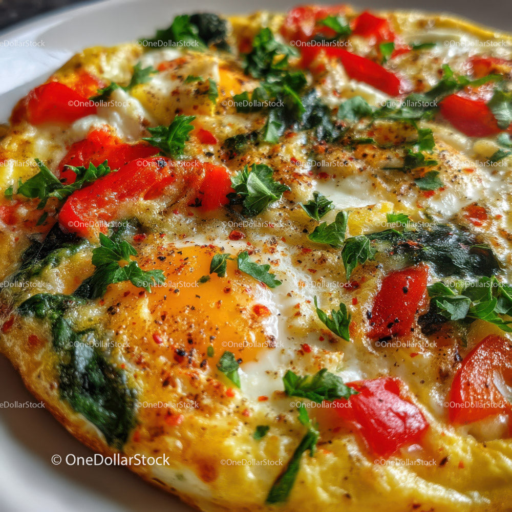 Kolorowy omlet warzywny z jajkami i świeżymi ziołami