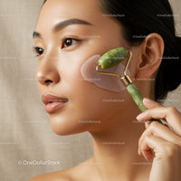 Woman Receiving Facial Massage with Jade Roller for Glowing Skin