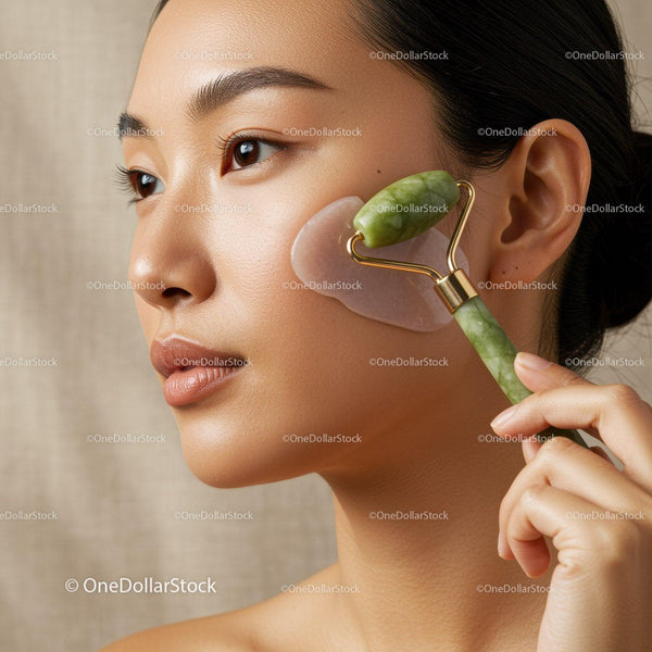 Woman Receiving Facial Massage with Jade Roller for Glowing Skin