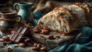 Rustic Sourdough Bread with Raisins and Dark Chocolate on Wooden Board