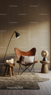 Cozy reading corner with leather chair and warm lighting