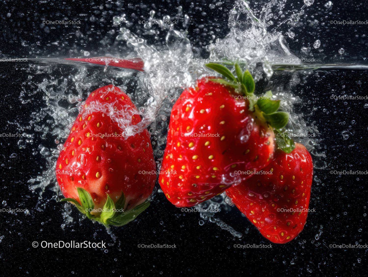 Juicy Fresh Strawberries Splashing into Water in Vibrant Scene