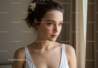 Young Woman Portrait Near Window with Natural Lighting and Calm Expression