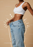 Slim Woman in White Crop Top and Blue Jeans Demonstrating Body Positivity