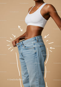 Slim Woman in White Crop Top and Blue Jeans Demonstrating Body Positivity