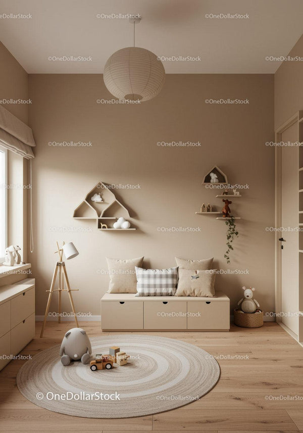 Cozy Modern Nursery with Wooden Floor and Playful Decorations