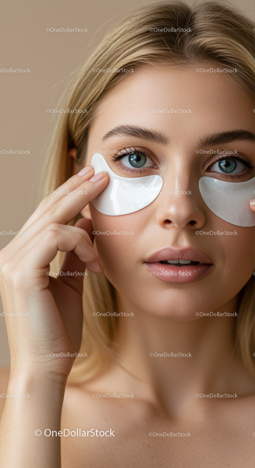 Close-up of Woman Applying Under Eye Patches for Skincare