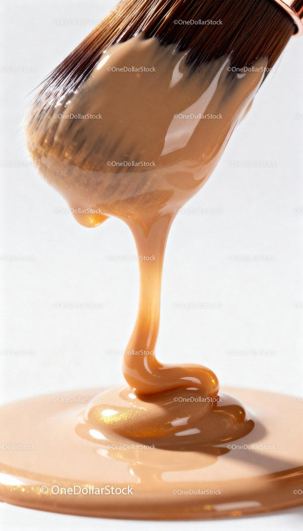 Close-up of Foundation Flowing from Makeup Brush