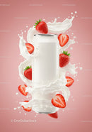 Strawberry smoothie can with fresh cream splash