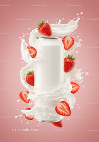 Strawberry smoothie can with fresh cream splash