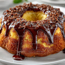 Chocolate and Caramel Glazed Pound Cake with Crumb Topping