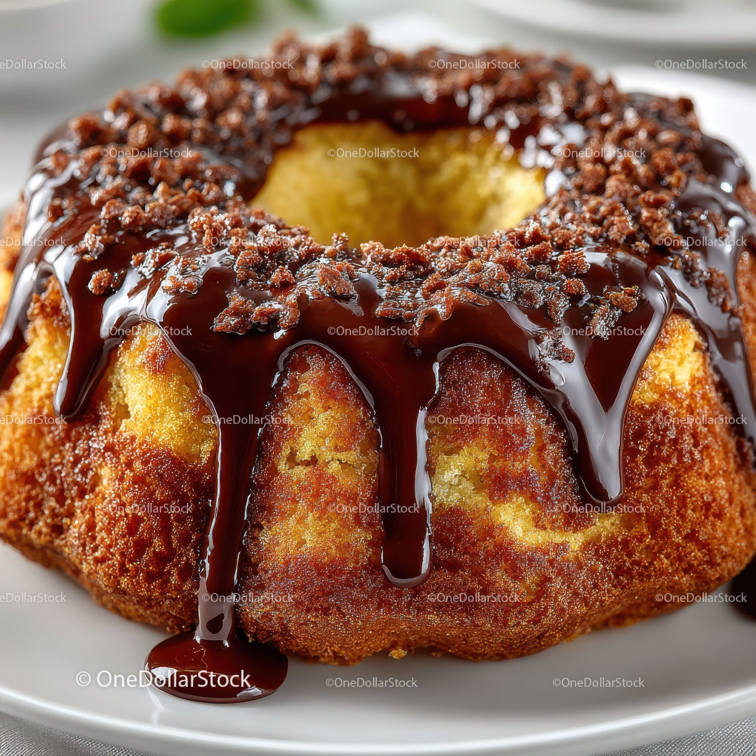 Chocolate and Caramel Glazed Pound Cake with Crumb Topping