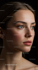 Portrait of a Young Woman with Blue Eyes and Natural Makeup