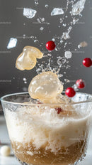 Fizzy Cream Dessert with Red Berries in a Glass Splash