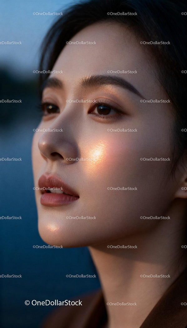 Close-up portrait of serene woman bathed in soft light