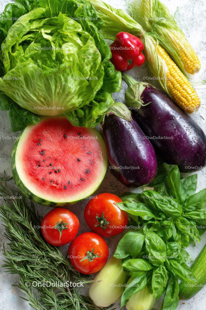 Fresh Assortment of Vegetables and Fruit for Healthy Cooking