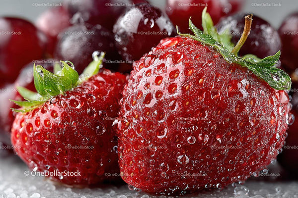 Juicy Fresh Strawberries with Water Droplets in a Close-Up Shot