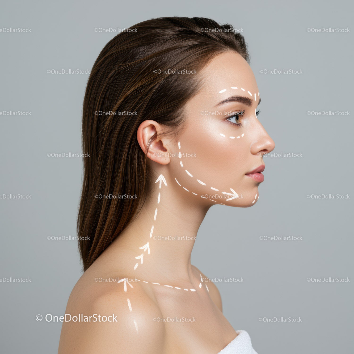 Female Profile Showing Facial Contouring and Skincare Treatment