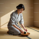 Woman in Traditional Dress Serving Japanese Rice Ball