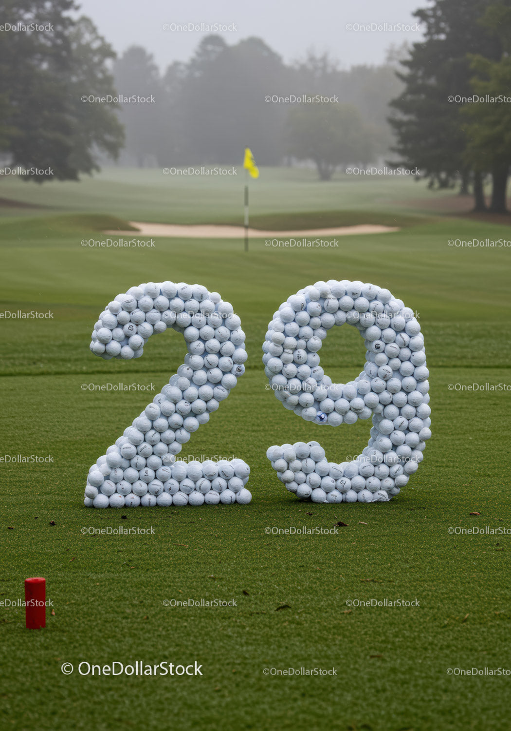 Number 29 Made of Golf Balls on Green Course