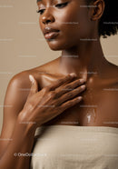 Elegant African Woman with Smooth Skin and Glossy Lips in Studio
