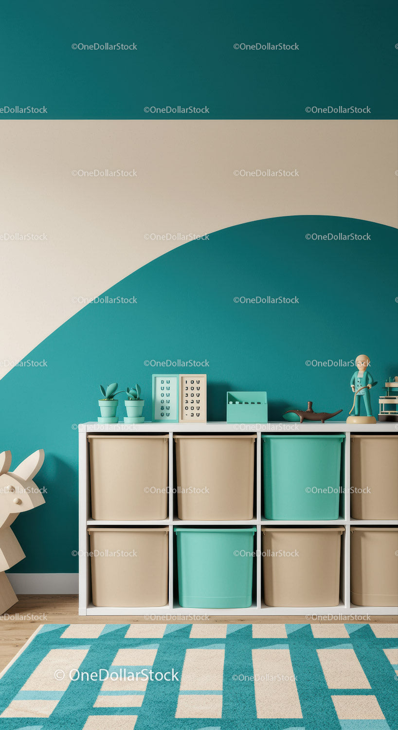 Colorful Children's Room with Storage Bins and Playful Decor