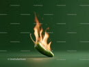 Burning Cucumber in Flames with Fiery Effects and Intense Colors