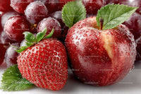 Close-Up of Juicy Ripe Strawberries with Green Leaves