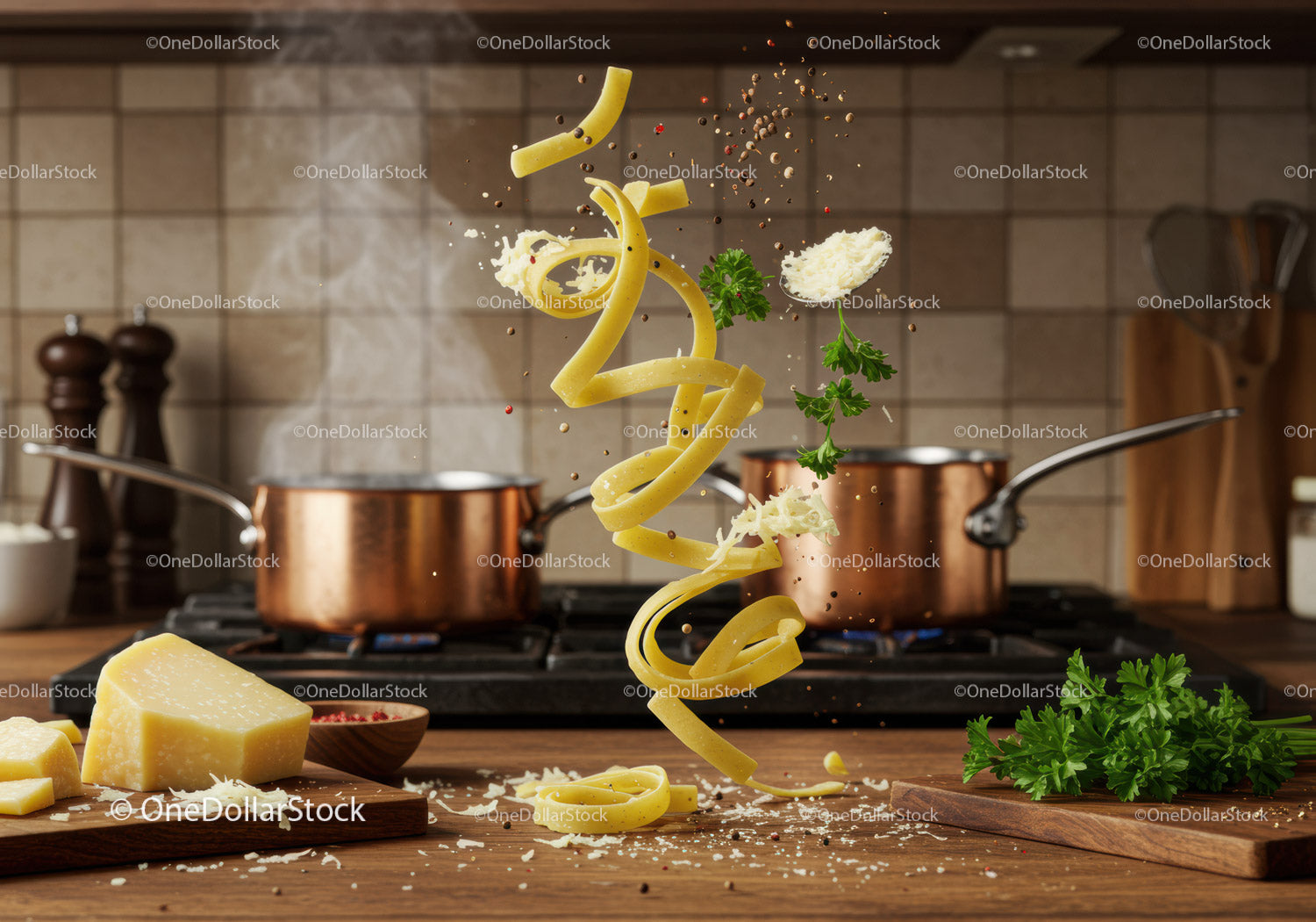 Fresh Pasta Noodles Tossed with Cheese and Herbs