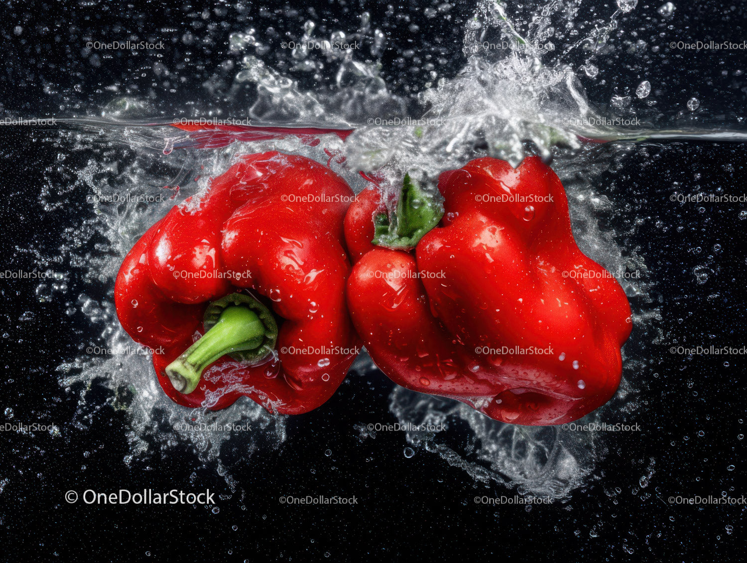 Vibrant Red Bell Peppers with Fresh Green Stems