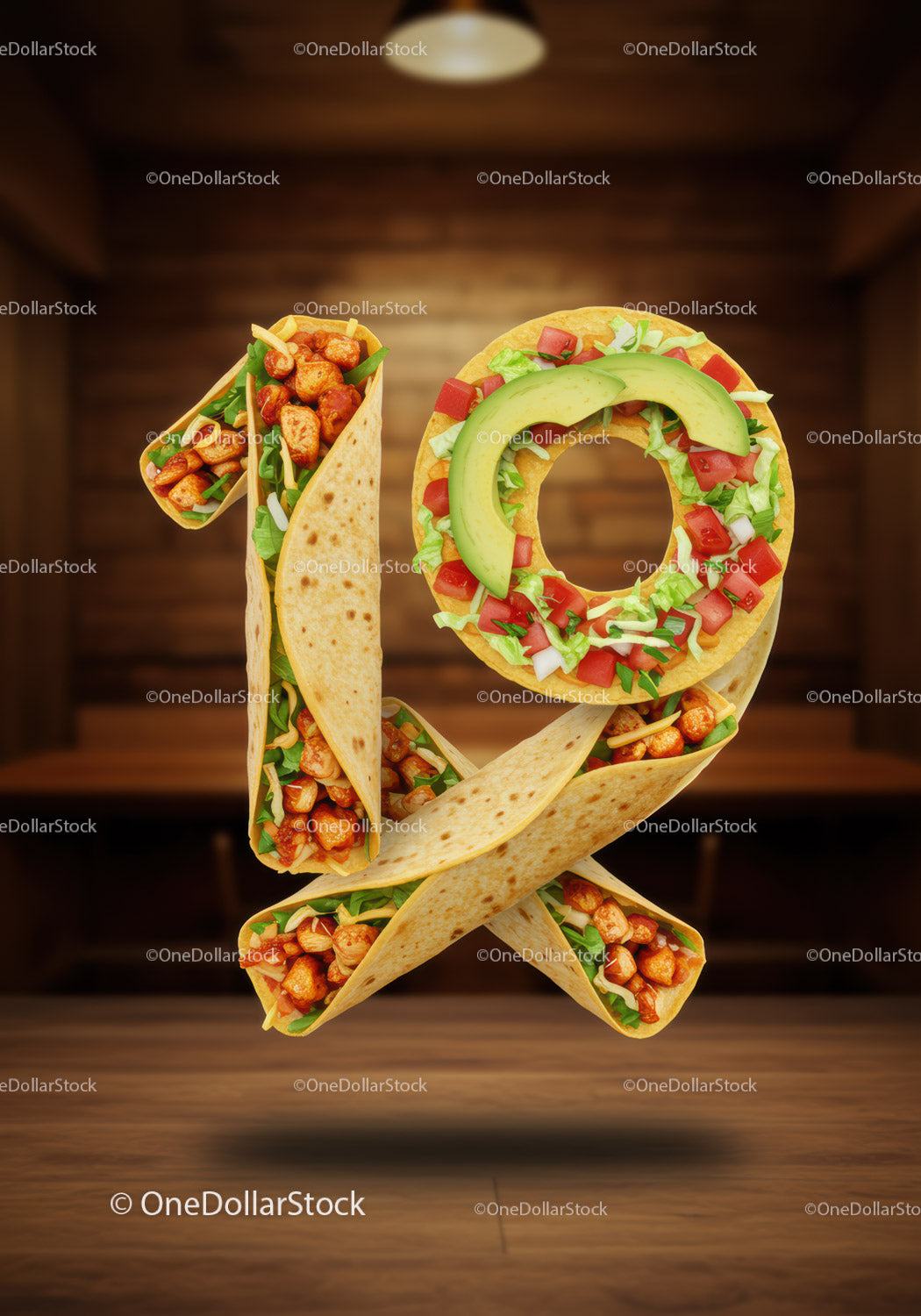 Creative Number Nineteen Made of Burritos and Tacos