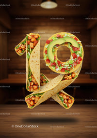 Creative Number Nineteen Made of Burritos and Tacos