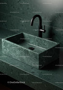 Green Marble Bathroom Sink with Modern Black Faucet in Elegant Interior