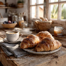 Rustic Breakfast with Croissants Coffee and Fresh Fruit