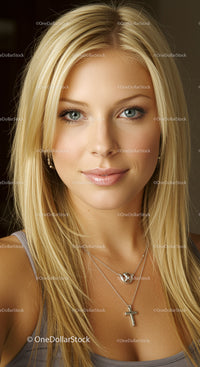 Beautiful young woman with blonde hair and blue eyes