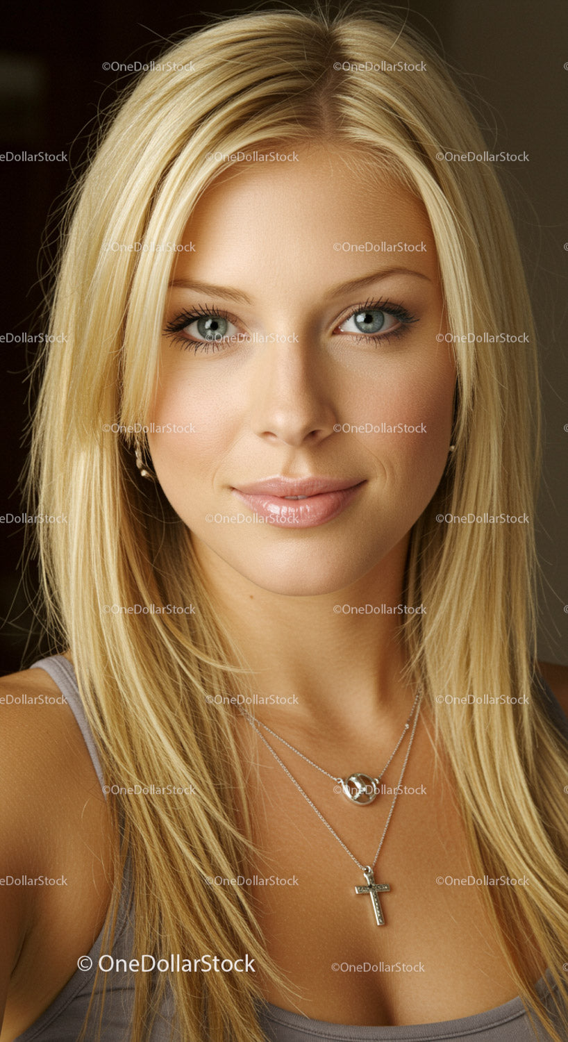 Beautiful young woman with blonde hair and blue eyes