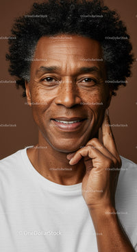 Close-up of Smiling Mature African American Man with Curly Hair