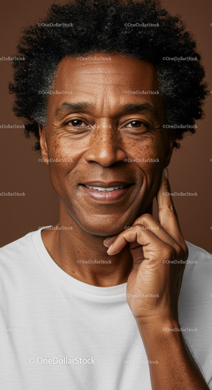 Close-up of Smiling Mature African American Man with Curly Hair