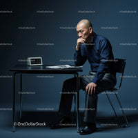 Man Deep in Thought at Office Desk with Timer Display