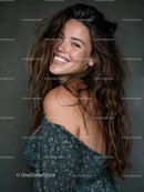 Joyful Woman with Curly Hair Smiling in Casual Fashion Portrait