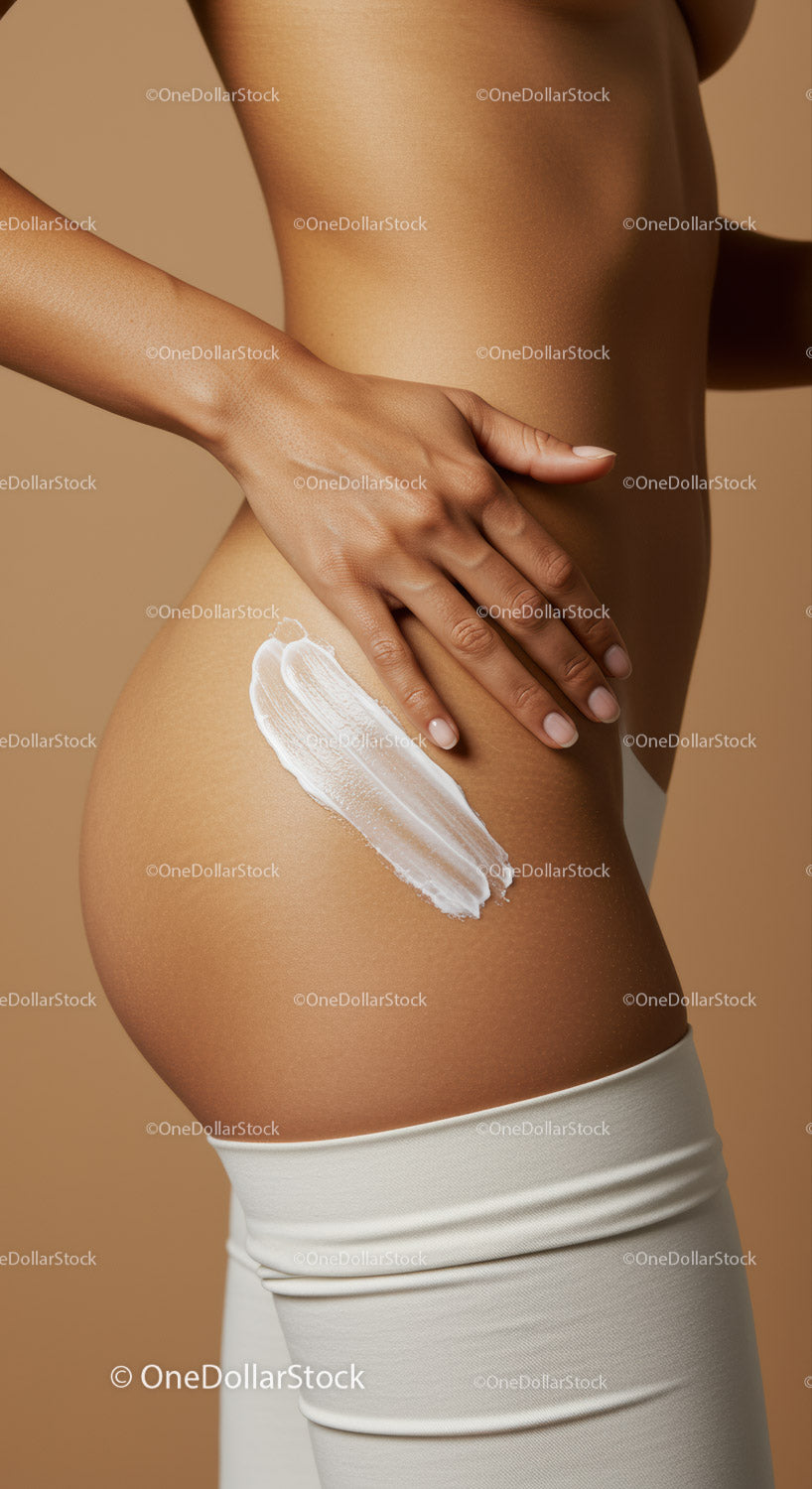 Close-up of Woman Applying Body Lotion on Smooth Tan Skin