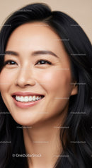 Close up of smiling Asian woman with natural makeup