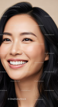 Close up of smiling Asian woman with natural makeup
