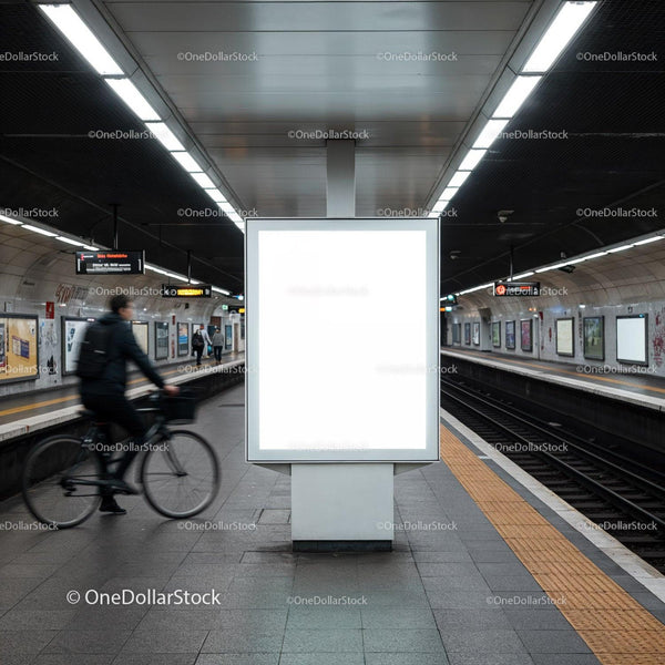 Empty advertising board in modern subway station JPG Mockup Image