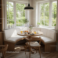 Cozy Dining Nook with Natural Light and Wooden Accents